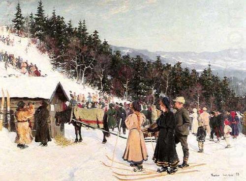 Painting Skirenn i Fjelkenbakken, Gustav Wentzel
